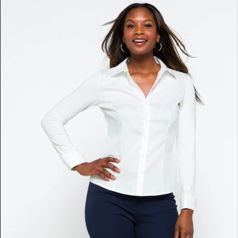 Calvin Klein Knit Combo Collar White Blouse Size Large